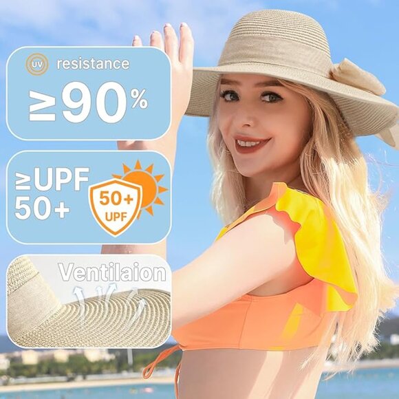 Beach Hats for Women - Beach Hat Womens UPF 50+, Packable Sun Hat Women Roll Up main image 4